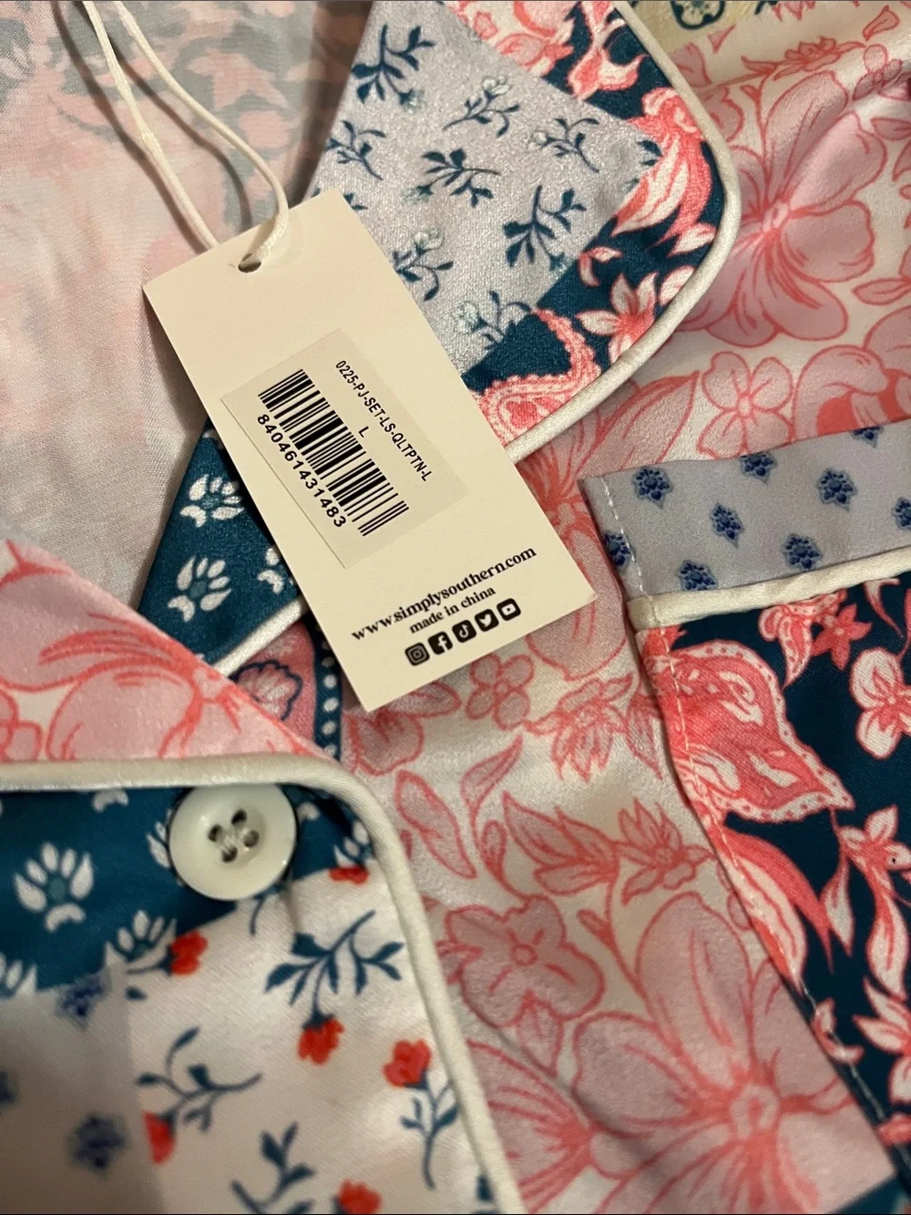 Women’s Simply Southern NWT Patchwork Floral Pajama Set - Pink, Teal, Cream